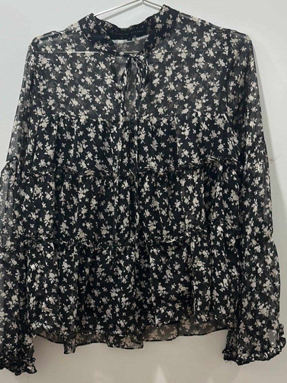 Bundle English Factory Black Ruffled and Loft Eyelet Top in Small